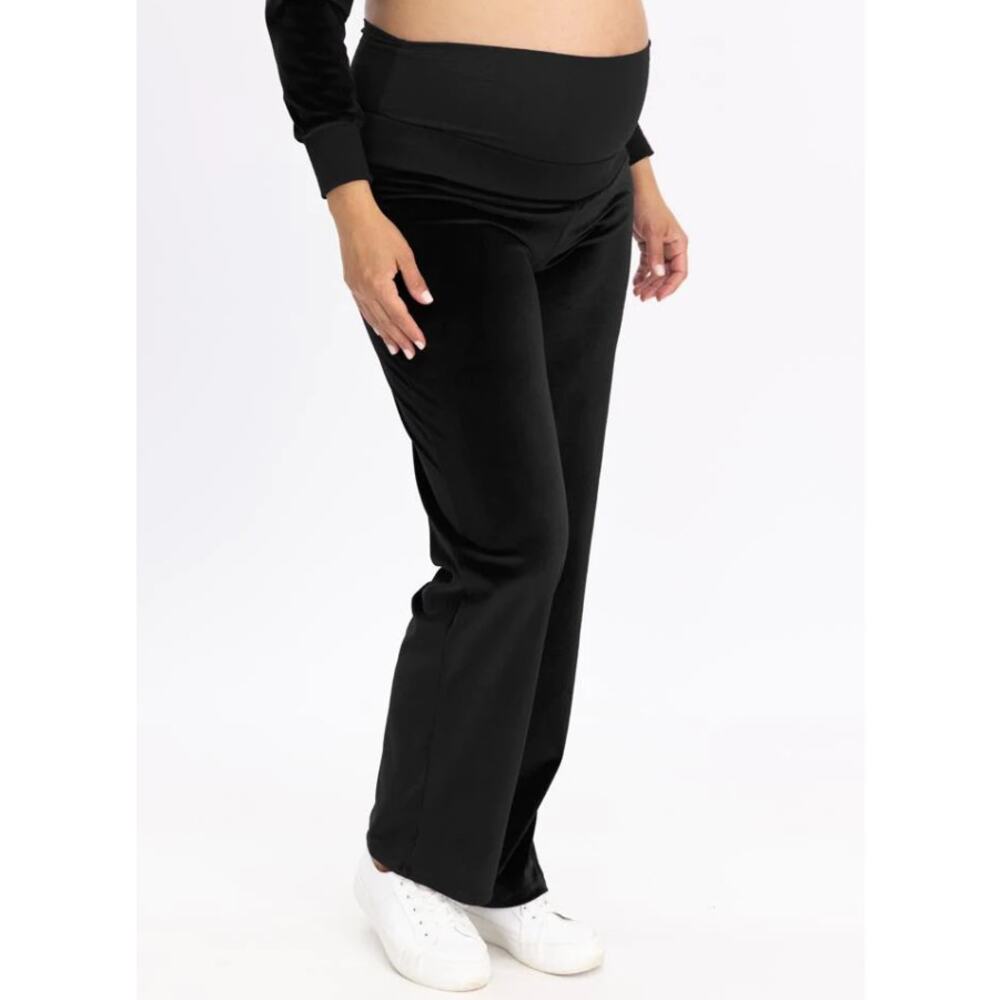 ANGEL MATERNITY Pull-On Pants XS Black Stretch Velour Straight Leg Comfort NWOT